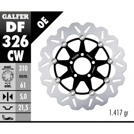 DF326CW - DISCO FRENO FLOTTANTE WAVE COMPLETO (C. ALU.) 310x5mm DF SUZUKI GSX R100 87 ANTERIORE