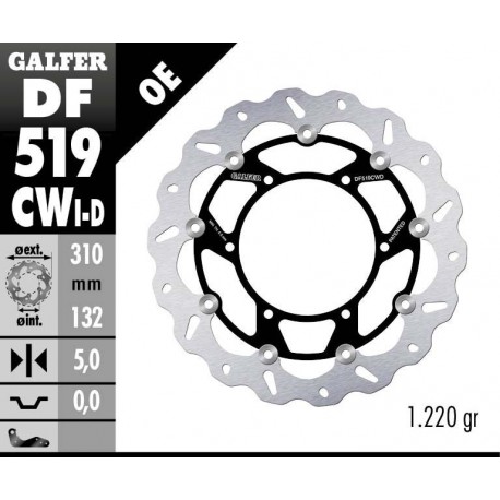 DF519CWD - DISCO FRENO FLOTTANTE WAVE DESTRA (C. ALU.) 310x5mm YAMAHA MT01 (07) ANTERIORE