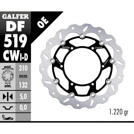 DF519CWI - DISCO FRENO FLOTTANTE WAVE SINISTRA (C. ALU.) 310x5mm YAMAHA MT01 (07) ANTERIORE