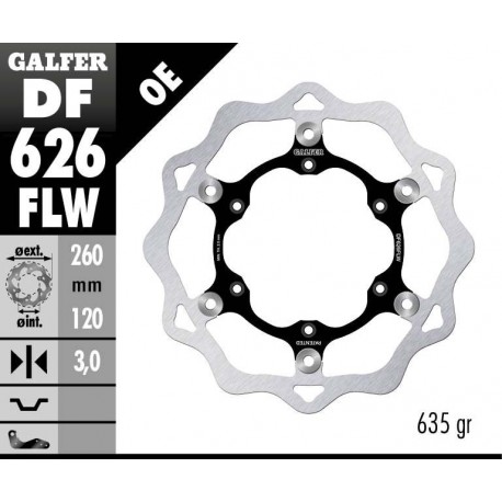 DF626FLW - DISCO FRENO FLOTTANTE WAVE (C. STEEL) 260x3mm HUSABERG 501 MC-350 MC ANTERIORE