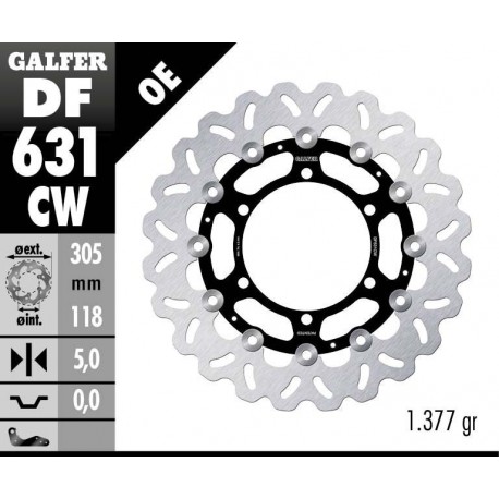 DF631CW - DISCO FRENO FLOTTANTE WAVE COMPLETO (C. ALU.) 305x5mm BMW K1 ANTERIORE