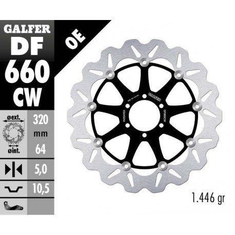 DF660CW - DISCO FRENO FLOTTANTE WAVE COMPLETO (C. ALU.) 320x5mm DUCATI 851-888 ANTERIORE