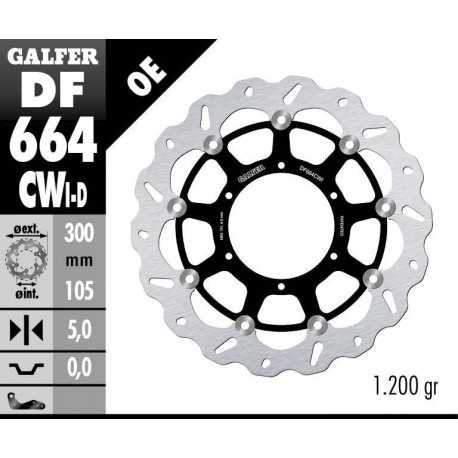 DF664CWI - DISCO FRENO FLOTTANTE WAVE SINISTRA (C. ALUM.) 300x5mm BMW F800SG (08) ANTERIORE