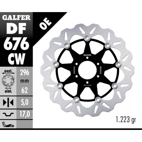 DF676CW - DISCO FRENO FLOTTANTE WAVE COMPLETO (C. ALU.) 296x5mm HONDA CBR 900 RR (92-93) ANTERIORE