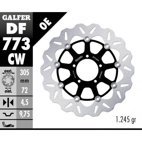 DF773CW - DISCO FRENO FLOTTANTE WAVE COMPLETO (C. ALU.) 305x4,5mm DUCATI HYPERMOTARD 07 ANTERIORE