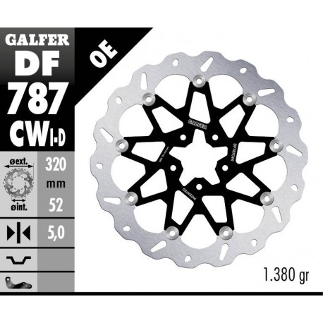 DF787CWI - DISCO FRENO FLOTTANTE WAVE COMPLETO SINISTRA (ALU. C.) 320x5mm KTM 690 DUKE ANTERIORE