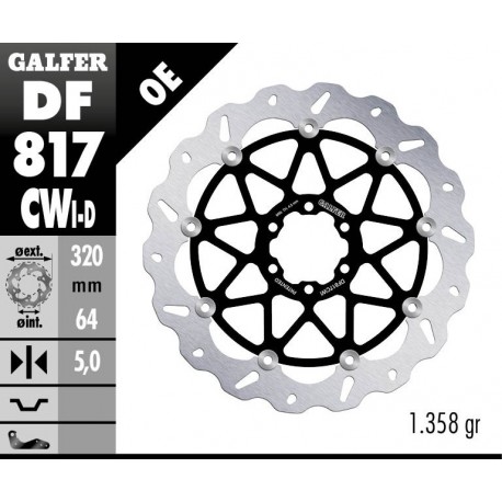 DF817CWI - DISCO FRENO FLOTTANTE WAVE COMPLETO SINISTRA (C. ALU.) 320x5mm BMW HP 4 (2013) ANTERIORE