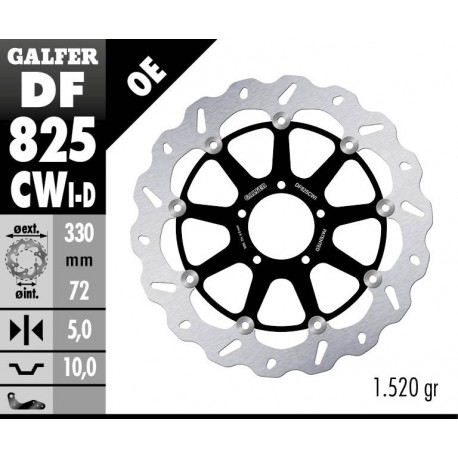 DF825CWD - DISCO FRENO FLOTTANTE WAVE COMPLETO DESTRA (C. ALU.) 330x5m DUCATI MONSTER 1200 S ANTERIORE