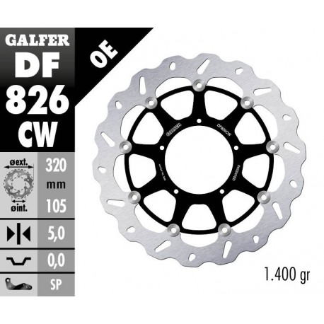 DF826CW - DISCO FRENO FLOTTANTE WAVE COMPLETO (C. ALU.) 320x5mm APRILIA SXV 450 (06) ANTERIORE