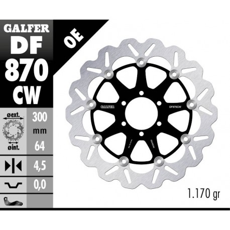 DF870CW - DISCO FRENO FLOTTANTE WAVE COMPLETO (C. ALU.) 300x4,5mm DUCATI (06)ANTERIORE