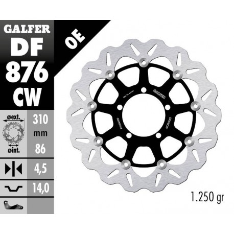 DF876CW - DISCO FRENO FLOTTANTE WAVE COMPLETO (C. ALU.) 310x4,5mm TRIUMPH DAYTONA TRIPLE 675 (06) ANTERIORE