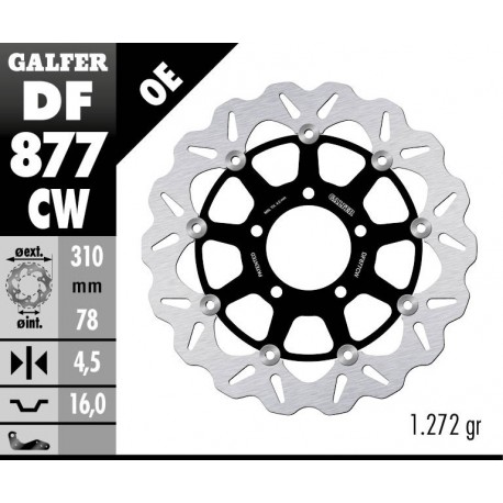 DF877CW - DISCO FRENO FLOTTANTE WAVE COMPLETO (C. ALU.) 310x4,5mm TRIUMPH DAYTONA 650 (05) ANTERIORE