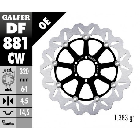 DF881CW - DISCO FRENO FLOTTANTE WAVE COMPLETO (C. ALU.) 320x4,5mm DUCATI 998 R ANTERIORE