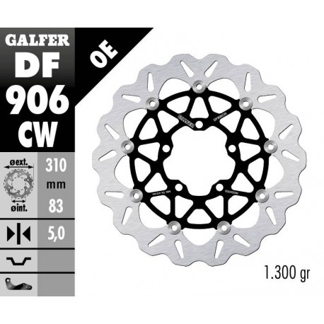 DF906CW - DISCO FRENO FLOTTANTE WAVE COMPLETO (C. ALU.) 309,5x5mm TRIUMPH DAYTONA 675 ANTERIORE