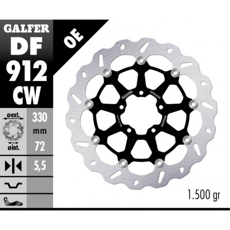 DF912CW - DISCO FRENO FLOTTANTE WAVE COMPLETO (C. ALU.) 330x5mm DUCATI SCRAMBLER ANTERIORE