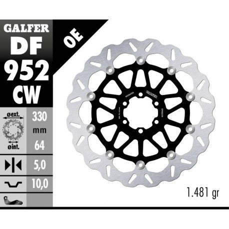 DF952CW - DISCO FRENO FLOTTANTE WAVE COMPLETO (C. ALU.) 330x5mm APRILIA RSV4 1000 (2017-) ANTERIORE