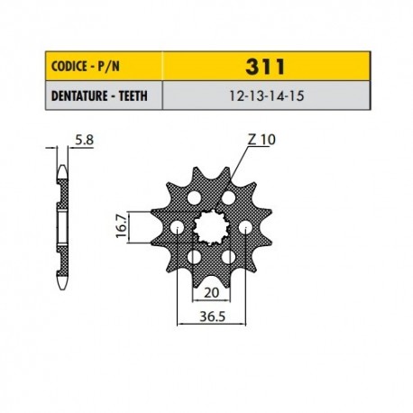 31114 - Pignone in Acciaio Sunstar Passo 520 con 14 denti