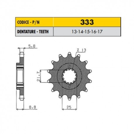 33314 - Pignone in Acciaio Sunstar Passo 520 con 14 denti