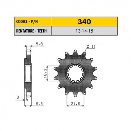 34013 - Pignone in Acciaio Sunstar Passo 520 con 13 denti