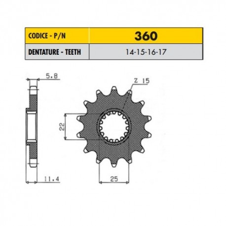 36014 - Pignone in Acciaio Sunstar Passo 520 con 14 denti