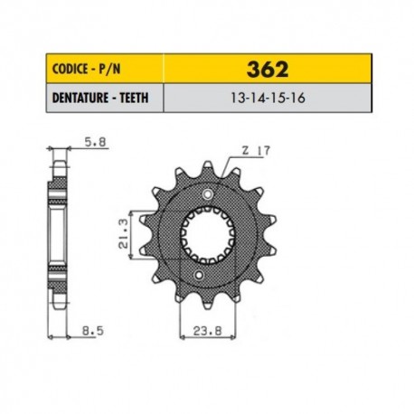 36213 - Pignone in Acciaio Sunstar Passo 520 con 13 denti