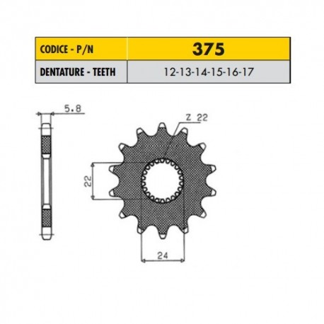 37512 - Pignone in Acciaio Sunstar Passo 520 con 12 denti