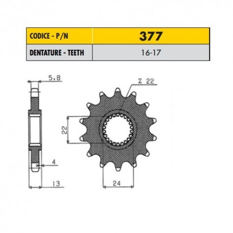 37716 - Pignone in Acciaio Sunstar Passo 520 con 16 denti