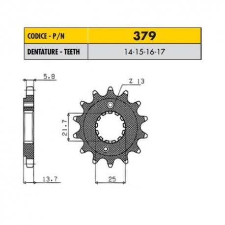 37917 - Pignone in Acciaio Sunstar Passo 520 con 17 denti