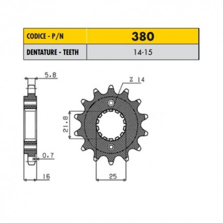 38014 - Pignone in Acciaio Sunstar Passo 520 con 14 denti