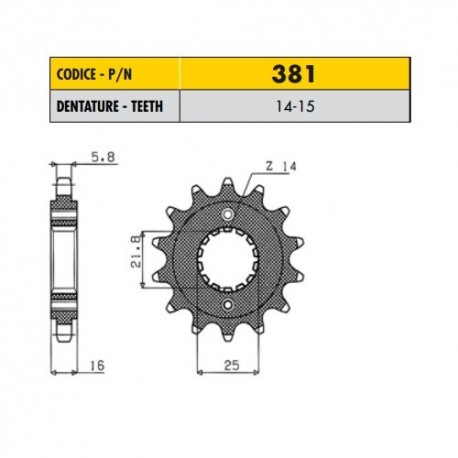 38114 - Pignone in Acciaio Sunstar Passo 520 con 14 denti