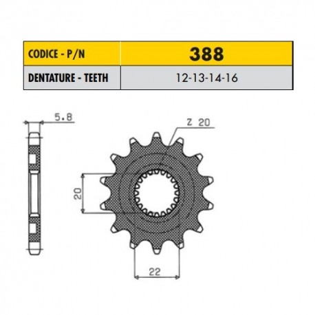 38814 - Pignone in Acciaio Sunstar Passo 520 con 14 denti