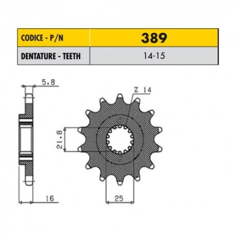 38915 - Pignone in Acciaio Sunstar Passo 520 con 15 denti