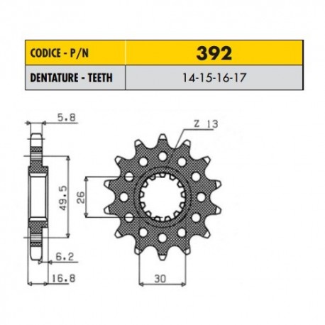 39214 - Pignone in Acciaio Sunstar Passo 520 con 14 denti