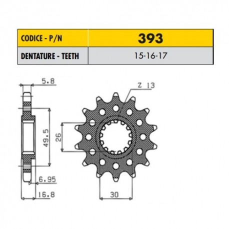 39315 - Pignone in Acciaio Sunstar Passo 520 con 15 denti