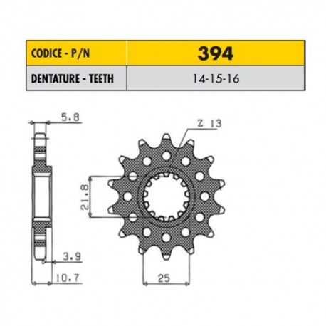 39414 - Pignone in Acciaio Sunstar Passo 520 con 14 denti