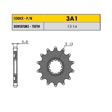 3A114 - Pignone in Acciaio Sunstar Passo 520 con 14 denti