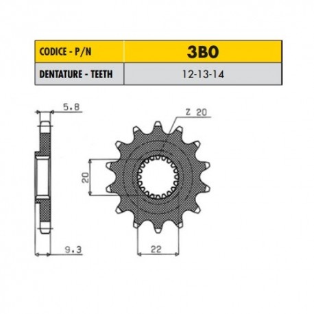 3B012 - Pignone in Acciaio Sunstar Passo 520 con 12 denti