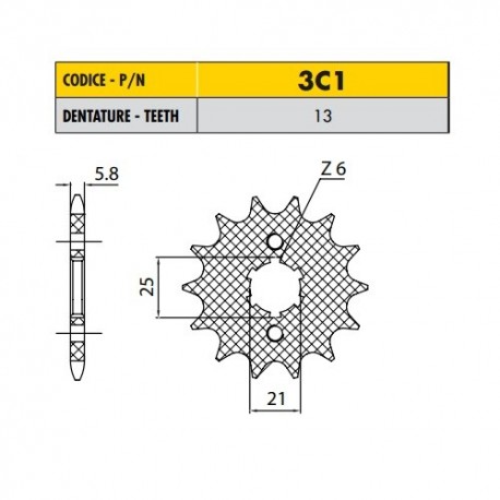 3C113 - Pignone in Acciaio Sunstar Passo 520 con 13 denti