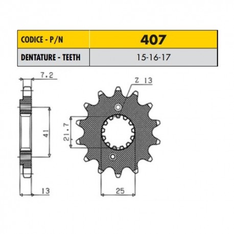 40716 - Pignone in Acciaio Sunstar Passo 525 con 16 denti