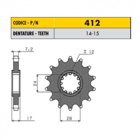 41214 - Pignone in Acciaio Sunstar Passo 525 con 14 denti