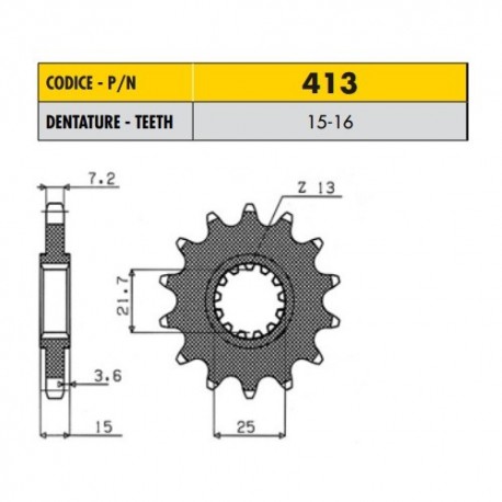 41316 - Pignone in Acciaio Sunstar Passo 525 con 16 denti