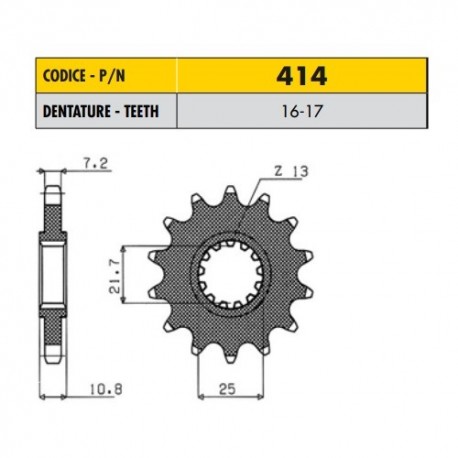 41417 - Pignone in Acciaio Sunstar Passo 525 con 17 denti