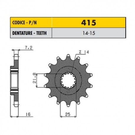 41514 - Pignone in Acciaio Sunstar Passo 525 con 14 denti