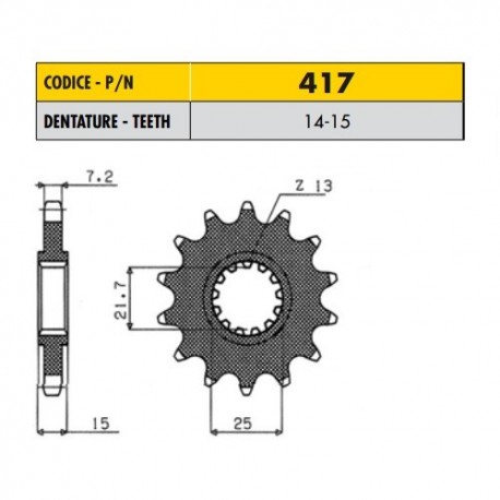 41715 - Pignone in Acciaio Sunstar Passo 525 con 15 denti