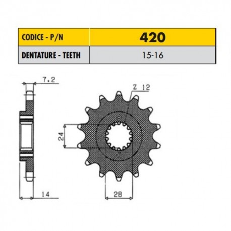 42015 - Pignone in Acciaio Sunstar Passo 525 con 15 denti