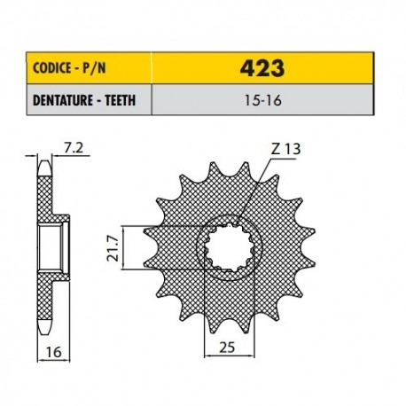 42316 - Pignone in Acciaio Sunstar Passo 525 con 16 denti