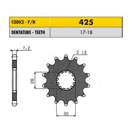 42517 - Pignone in Acciaio Sunstar Passo 525 con 17 denti