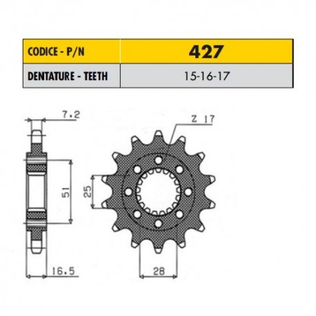 42716 - Pignone in Acciaio Sunstar Passo 525 con 16 denti