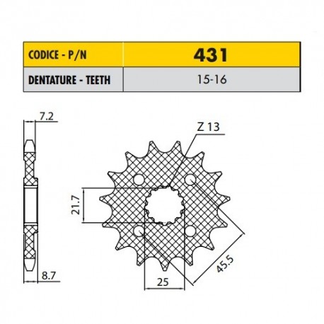 43116 - Pignone in Acciaio Sunstar Passo 525 con 16 denti