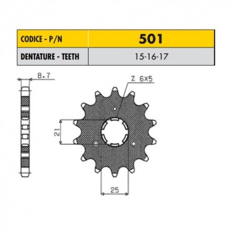 50116 - Pignone in Acciaio Sunstar Passo 530 con 16 denti